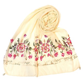 Designer hand work flower hijab - Cream